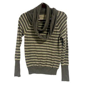 Anthropologie Change of the Moon‎ Gray Ivory Striped Pointelle Cowlneck Size M